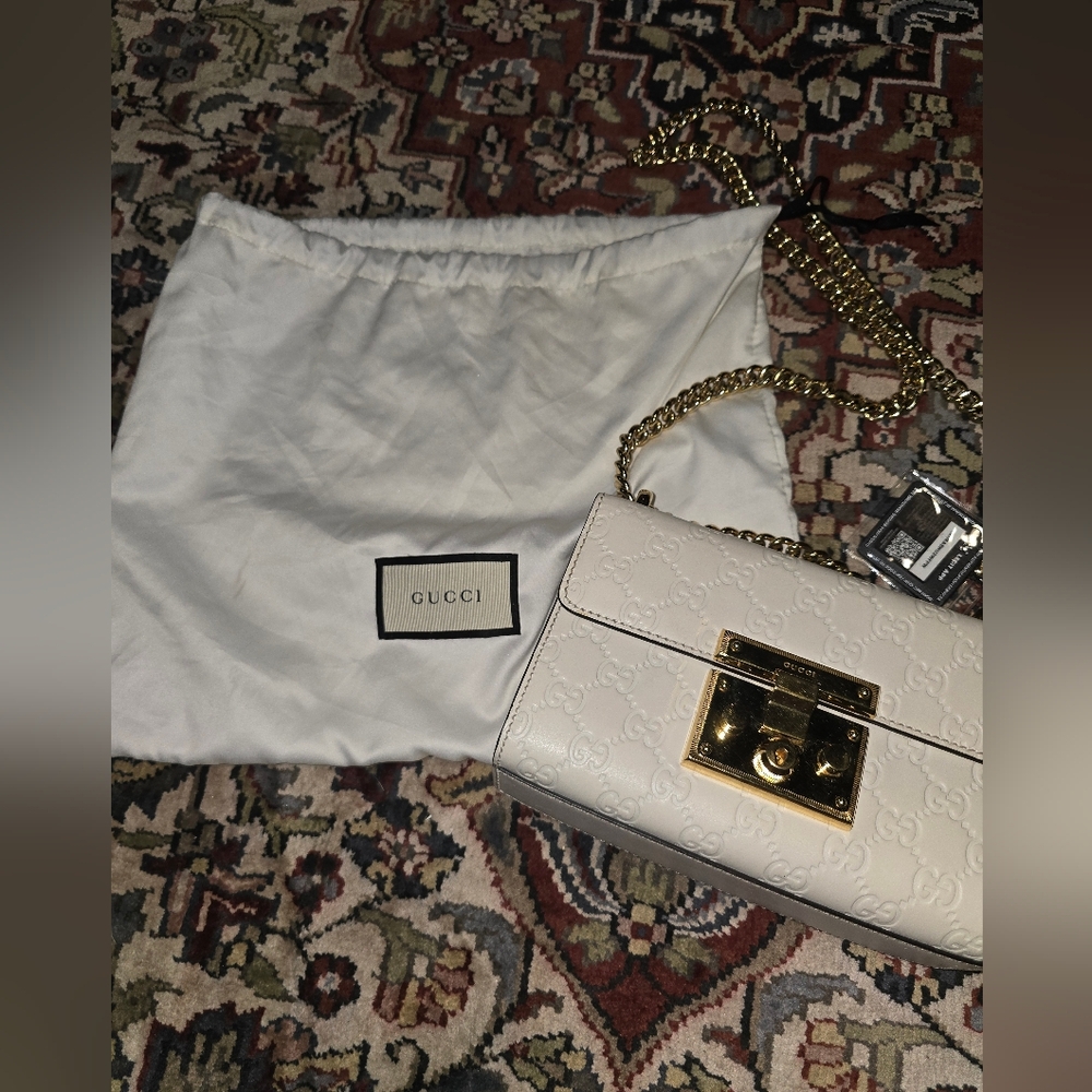 White Guccissima Padlock Shoulder Bag With Dust Bag And COA